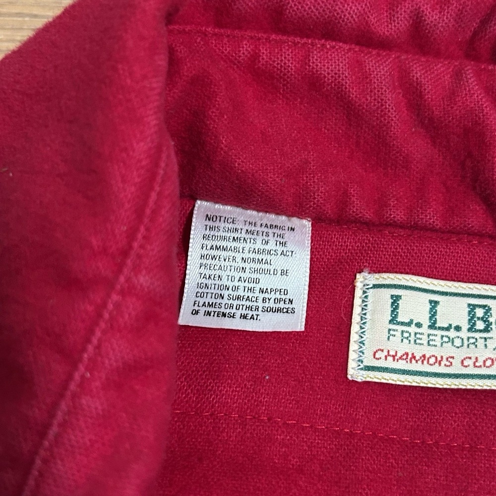 VTG LL Bean Chamois Cloth Shirt Mens 17 Large Regular Red Made in USA Button - Picture 7 of 11